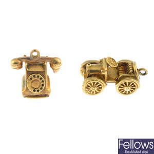 Five 9ct gold charms.