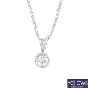 A diamond pendant, with platinum chain.