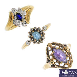 Five diamond and gem-set rings.