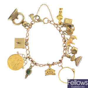 An early 20th century 9ct gold charm bracelet.