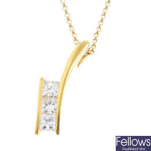 An 18ct gold diamond pendant, with 18ct gold chain.
