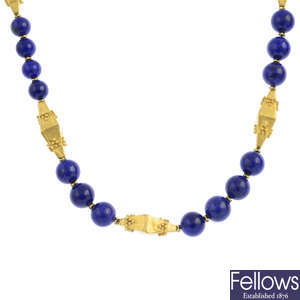A lapis lazuli and gold link necklace.