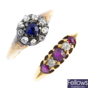 Two late Victorian 18ct gold diamond and gem rings.