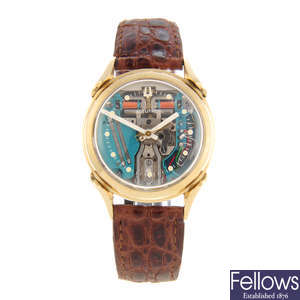 BULOVA - a gentleman's yellow metal Spaceview wrist watch.