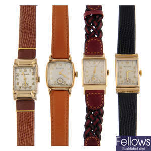 A group of four assorted mechanical Bulova watches.