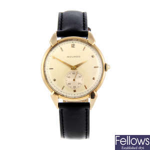 MOVADO - a gentleman's yellow metal wrist watch.