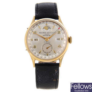 RECORD - a gentleman's gold plated triple date moonphase wrist watch.