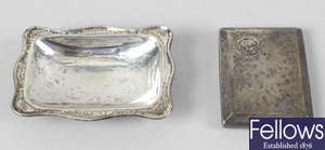 A small silver trinket dish & a matches case, both by Omar Ramsden.