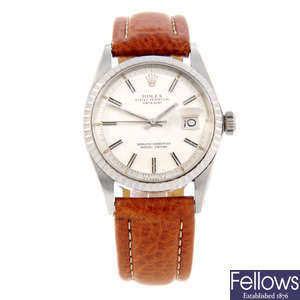 ROLEX - a gentleman's stainless steel Oyster Perpetual Datejust wrist watch.