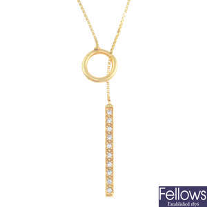 A 14ct gold cubic zirconia lariat necklace.