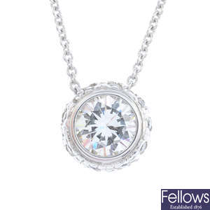 A 14ct gold cubic zirconia pendant, with a chain.