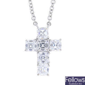A 14ct gold cubic zirconia cross necklace.