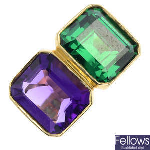 A 14ct gold amethyst and cubic zirconia dress ring.
