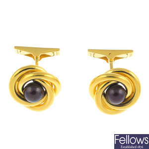 A pair of 18ct gold cultured pearl cufflinks.
