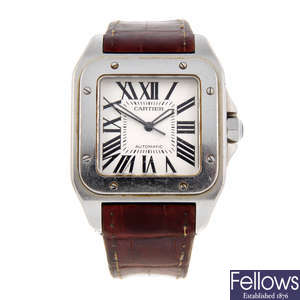CARTIER - a stainless steel Santos 100 XL wrist watch.