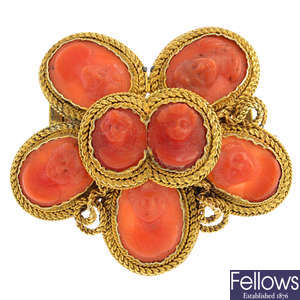 An early 20th century coral brooch.