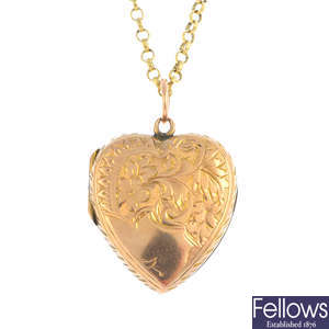 An Edwardian 9ct gold locket, with a 9ct gold chain.