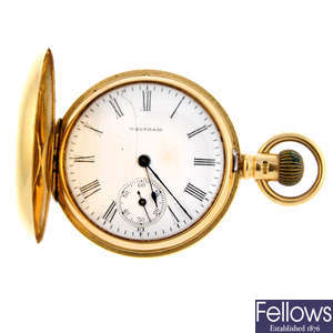 A 18ct yellow gold full hunter fob watch by Waltham.