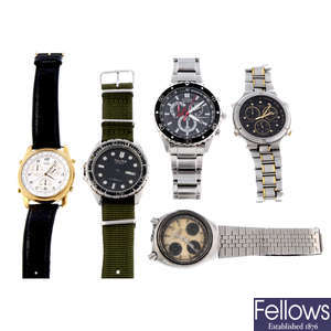 A group of five assorted Citizen watches.