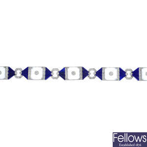 A diamond, rock crystal and lapis lazuli bracelet.