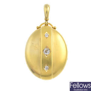 A late Victorian gold diamond hinged locket.