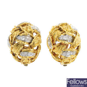 KUTCHINSKY - a pair of 18ct gold diamond earrings.