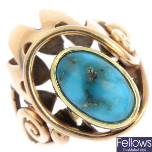 RUDOLF FELDMAN - a mid 20th century gold turquoise dress ring.