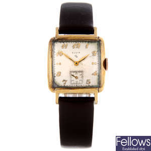 ELGIN - a gentleman's gold plated De-Luxe wrist watch with a similar Elgin watch.