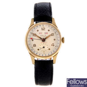 GALIA - a gentleman's gold plated triple date wrist watch.