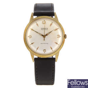 GRUEN - a gentleman's gold plated Precision wrist watch.