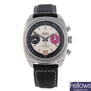 GRUEN - a gentleman's stainless steel chronograph wrist watch.