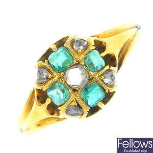 A mid Victorian gold emerald and diamond ring.