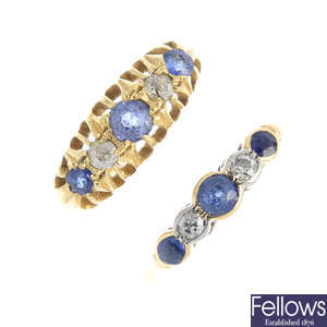 Two early 20th century 18ct gold sapphire and diamond dress rings.