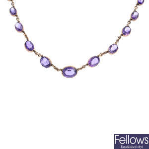 A late Victorian gold amethyst necklace.