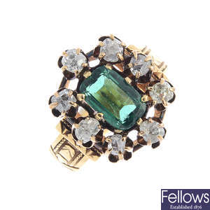 A diamond and corundum doublet cluster ring.