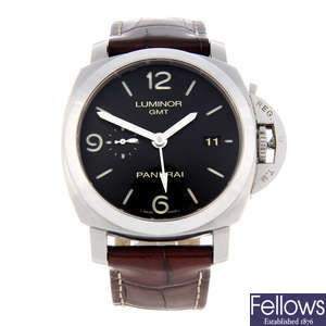 PANERAI - a gentleman's stainless steel Luminor GMT wrist watch.