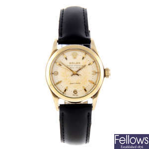ROLEX - a mid-size gold plated Oyster Speedking Precision wrist watch.