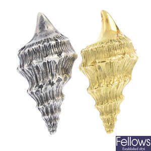 MARIO BUCCELLATI - a pair of 18ct gold and silver pins.