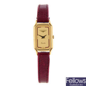 LONGINES - a lady's gold plated wrist watch.