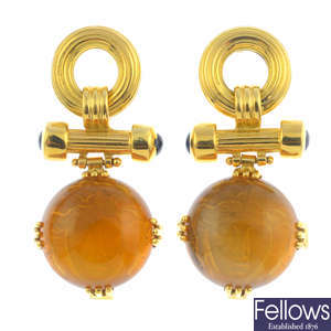 A pair of reverse-carved citrine earrings