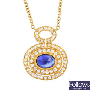 An 18ct gold diamond and sapphire necklace.
