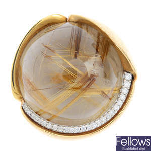 OLE LYNGGAARD - a rutilated quartz and diamond 'Lotus' ring.