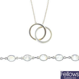 TIFFANY & CO. - two pendants with chains and a non-designer moonstone bracelet.
