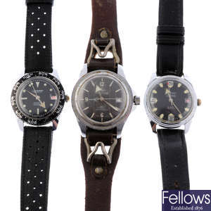 A group of six assorted vintage mechanical divers style watches.