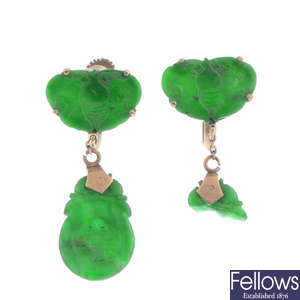 A pair of nephrite jade earrings.