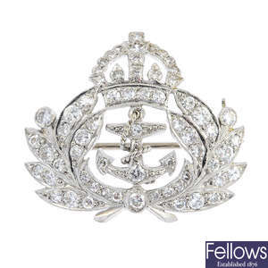 A mid 20th century diamond Royal Navy regimental sweetheart brooch.