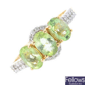 An 18ct gold, green tourmaline and diamond ring.