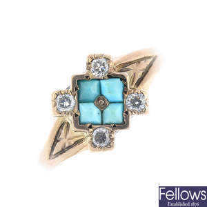 A turquoise and sapphire ring.