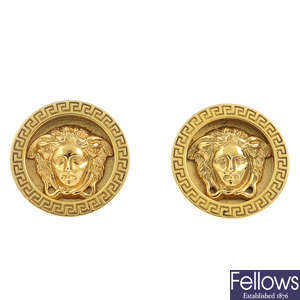 VERSACE - a pair of 18ct gold 'Medusa' earrings.