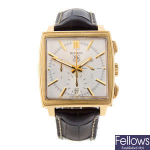 TAG HEUER - a gentleman's 18ct yellow gold Monaco chronograph wrist watch.